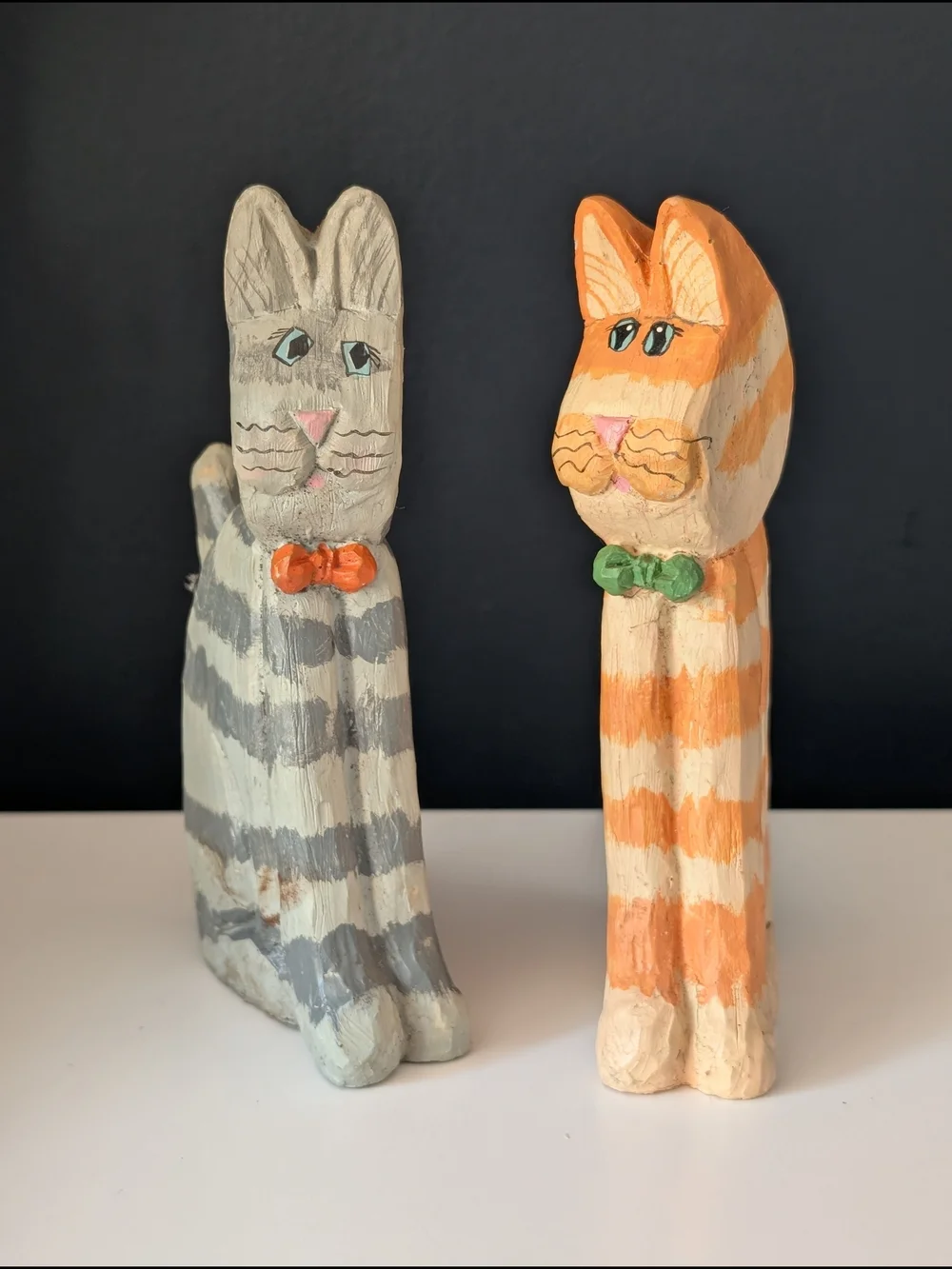 Cat Wooden Figurine Set of Two Folk Art